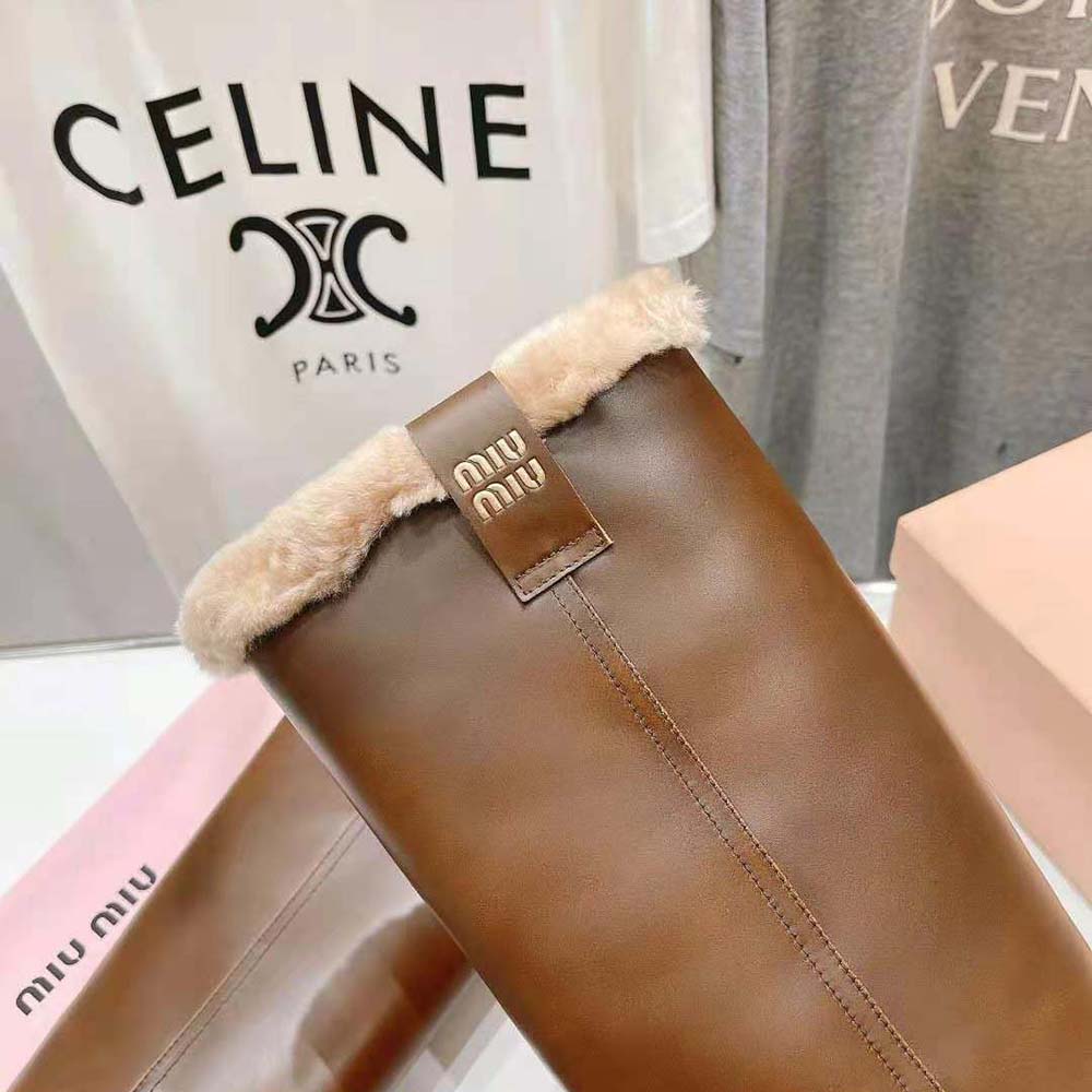Miu Miu Women Fumé Leather Boots-Brown - image 8