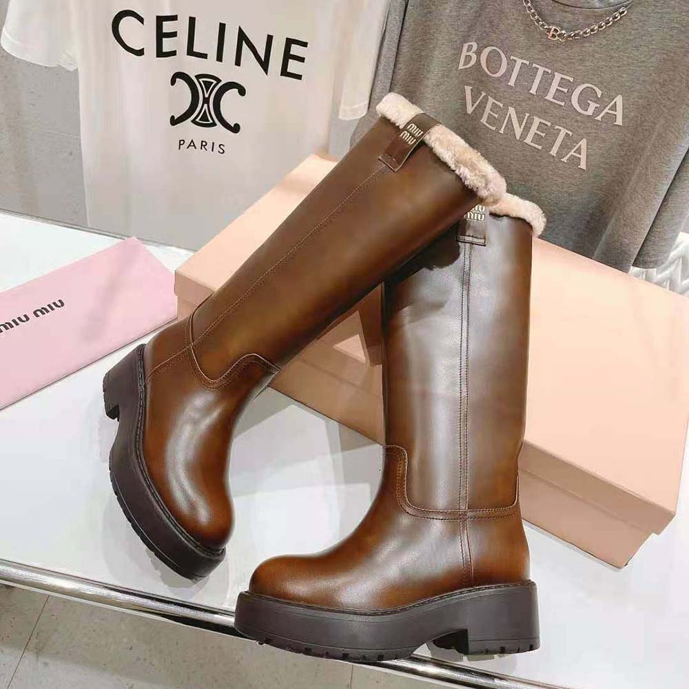 Miu Miu Women Fumé Leather Boots-Brown - image 5