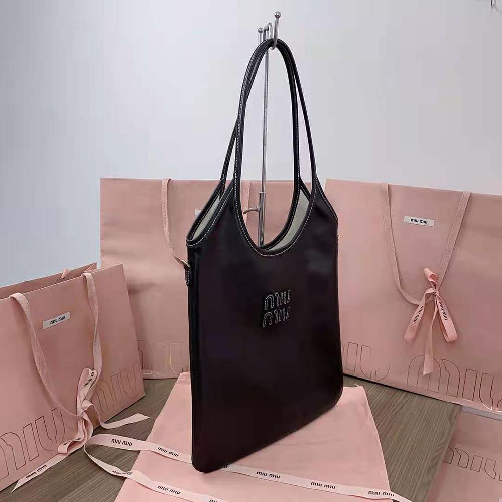 Miu Miu Women IVY Leather Bag with Leather Lettering Logo-Black - image 4
