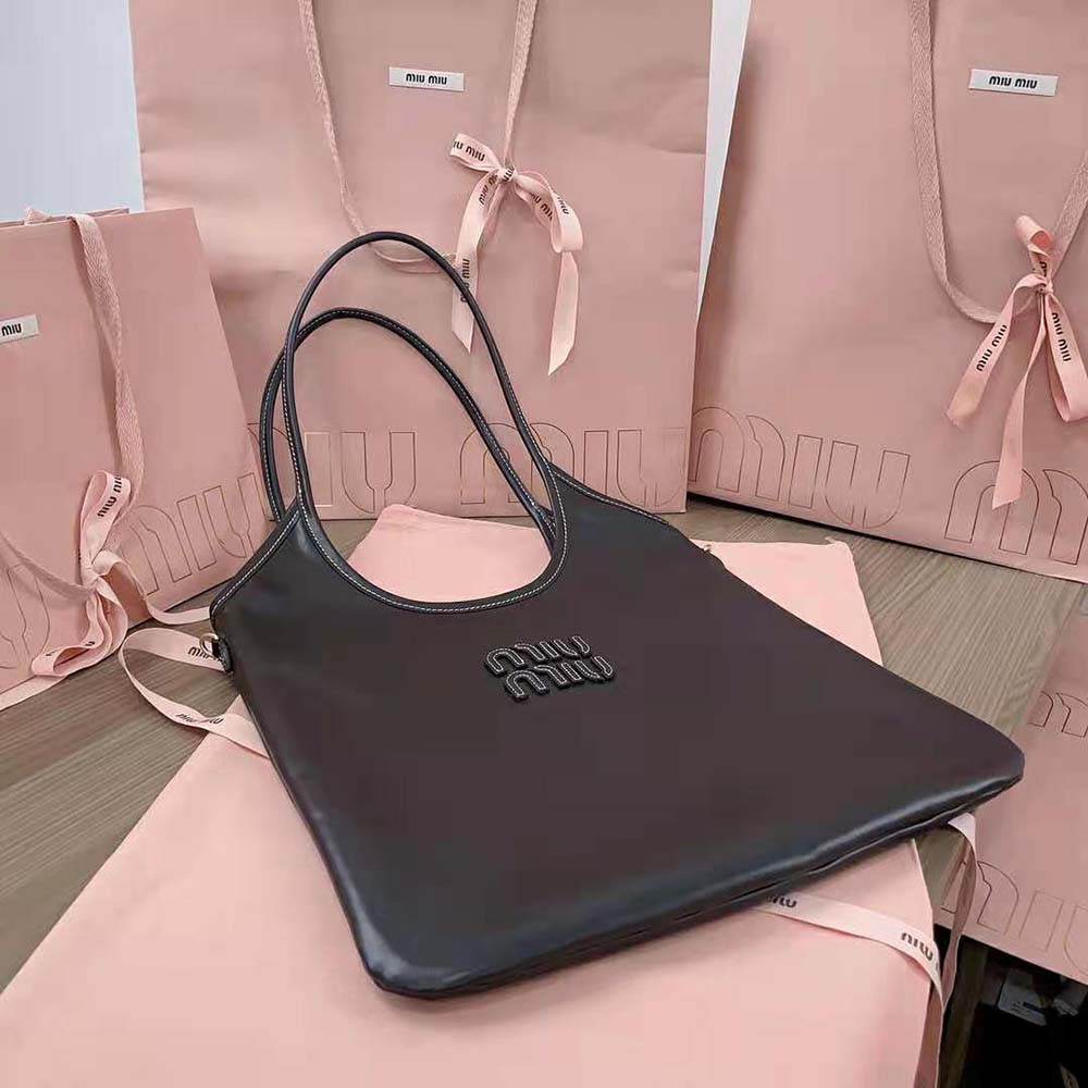 Miu Miu Women IVY Leather Bag with Leather Lettering Logo-Black - image 5