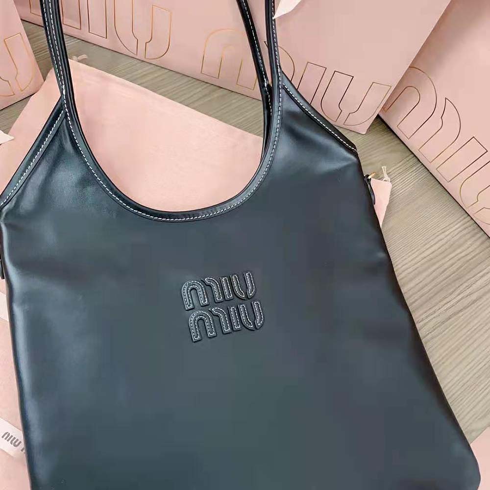 Miu Miu Women IVY Leather Bag with Leather Lettering Logo-Black - image 8