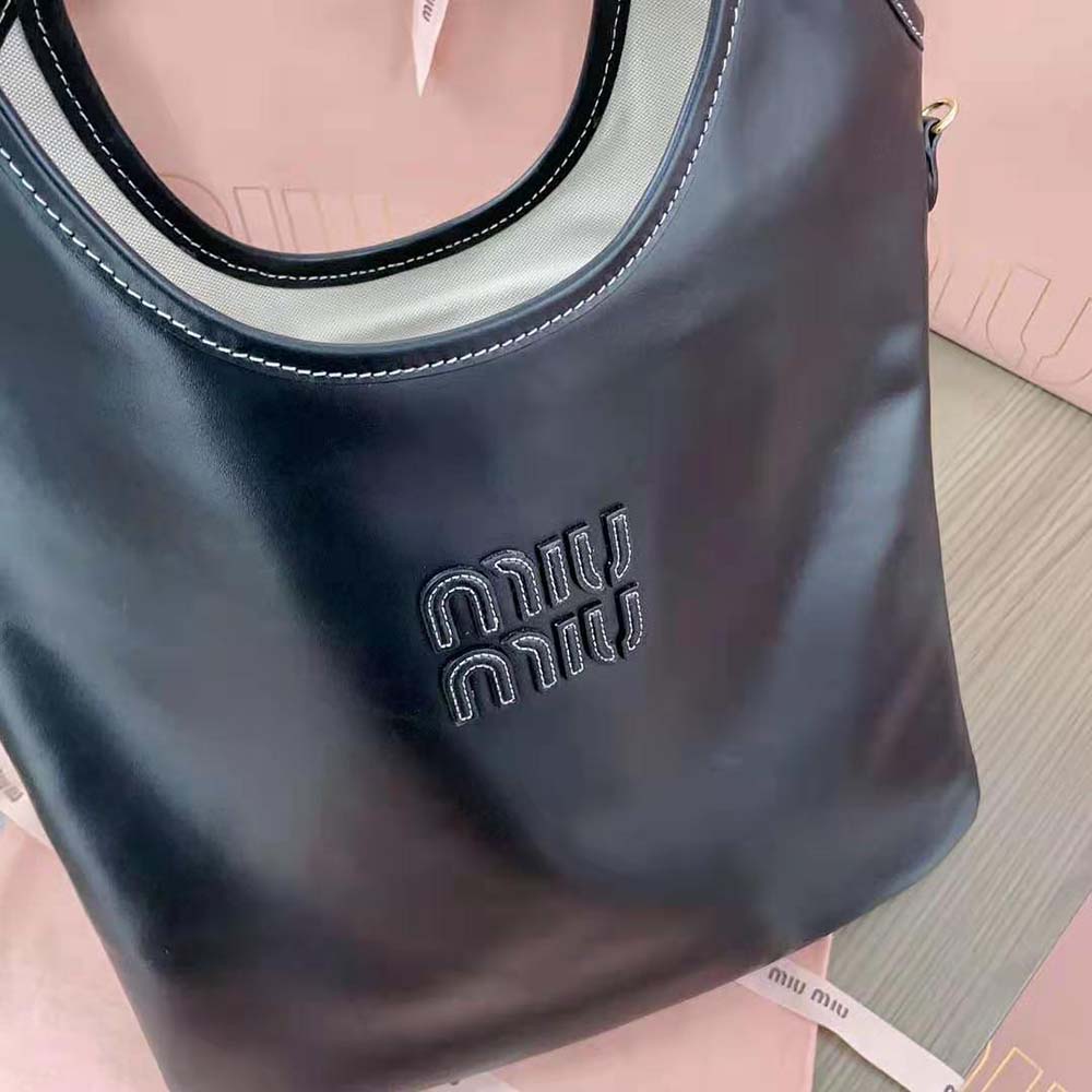 Miu Miu Women IVY Leather Bag with Leather Lettering Logo-Black - image 7