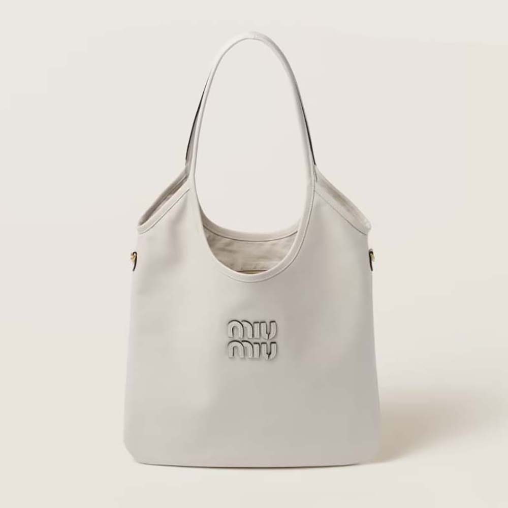Front view of Miu Miu Women IVY Leather Bag with Leather Lettering Logo-White
