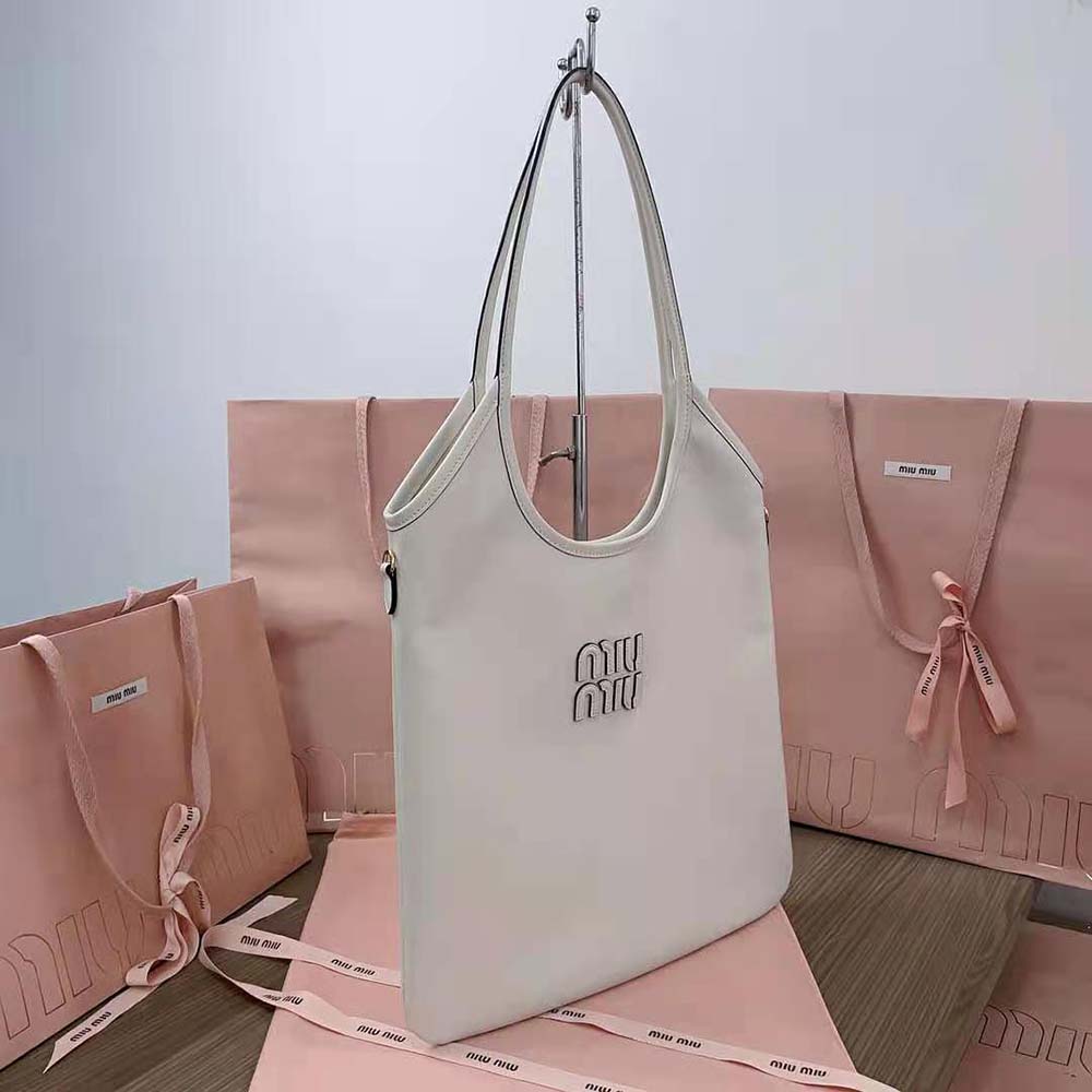 Miu Miu Women IVY Leather Bag with Leather Lettering Logo-White - image 4