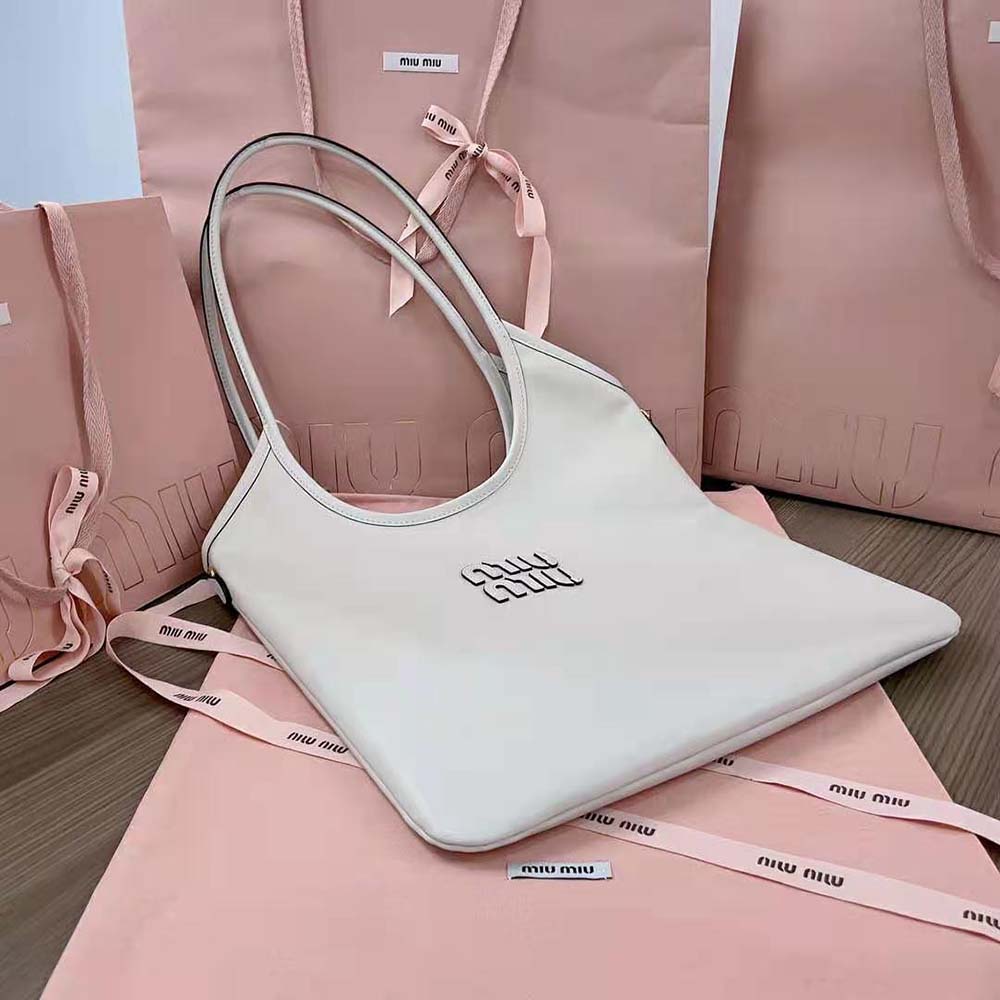 Miu Miu Women IVY Leather Bag with Leather Lettering Logo-White - image 5