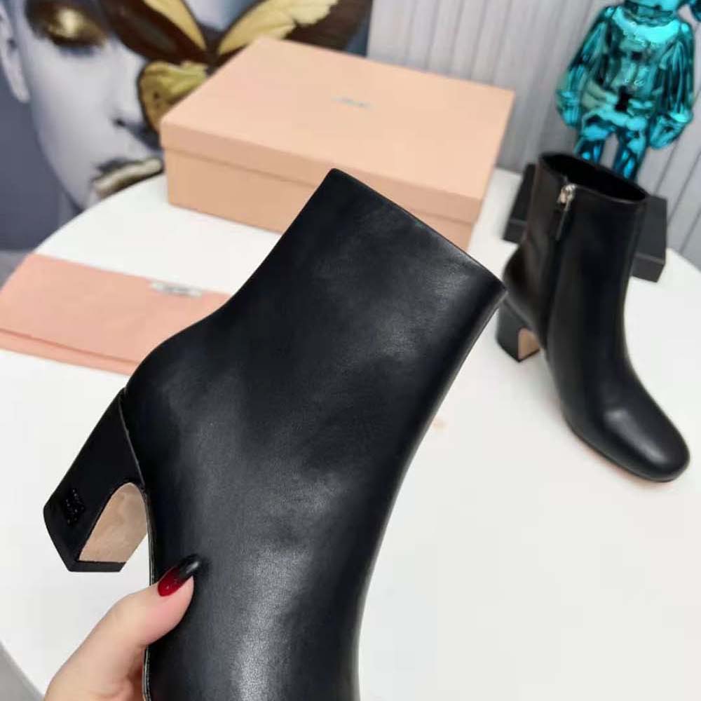Miu Miu Women Leather Booties with Metal Lettering Logo-Black - image 9