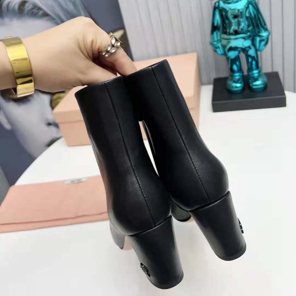 Miu Miu Women Leather Booties with Metal Lettering Logo-Black - image 8