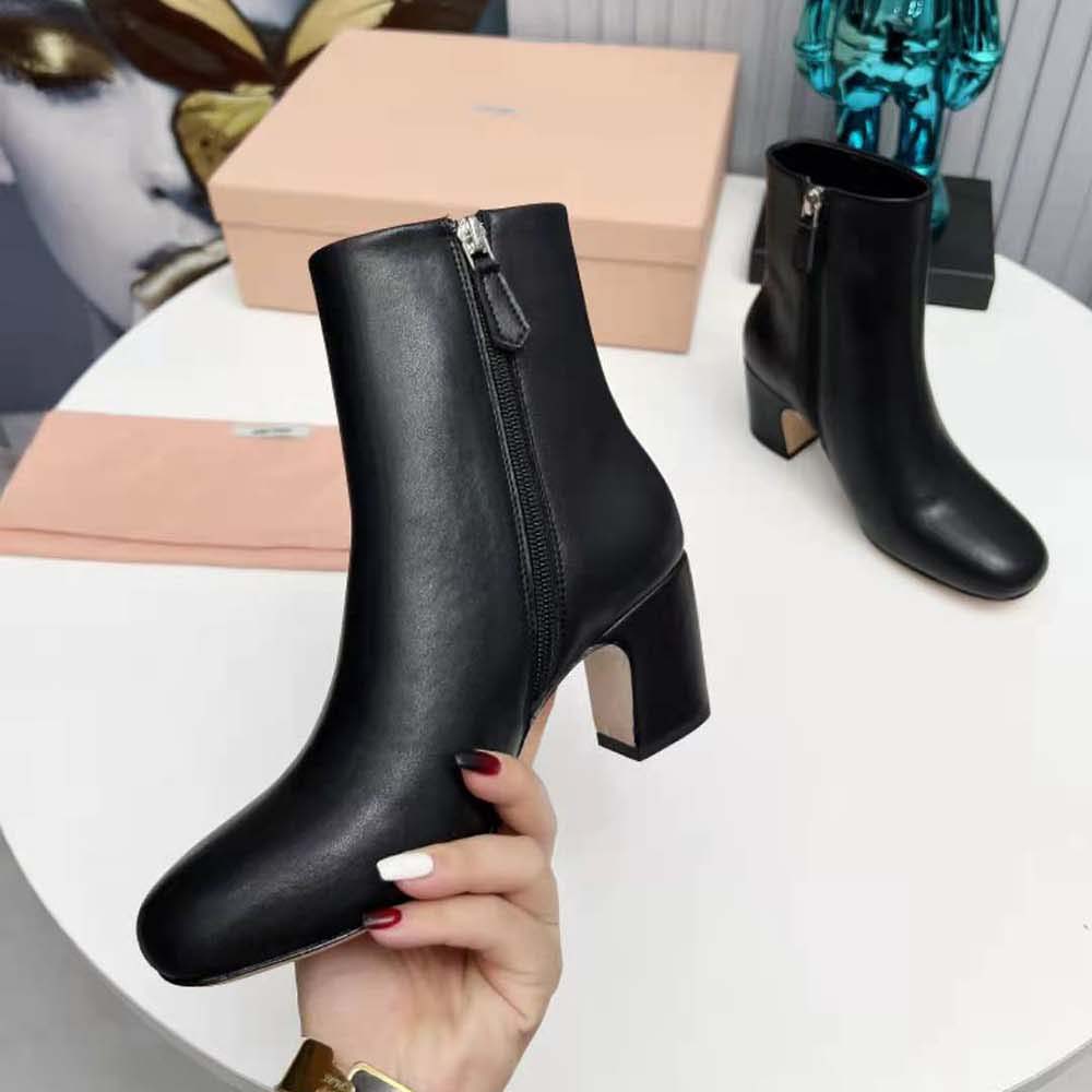 Miu Miu Women Leather Booties with Metal Lettering Logo-Black - image 7