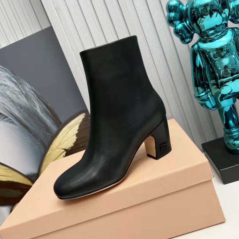 Miu Miu Women Leather Booties with Metal Lettering Logo-Black - image 6