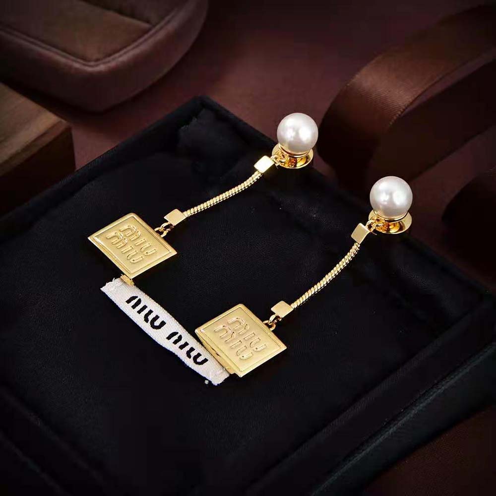Miu Miu Women Metal Earrings with Artificial Pearls - image 5