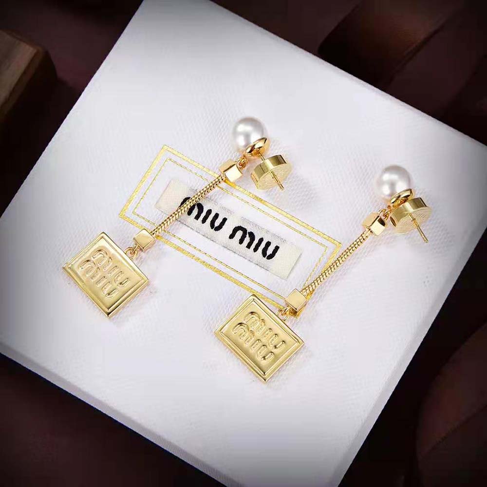 Miu Miu Women Metal Earrings with Artificial Pearls - image 4