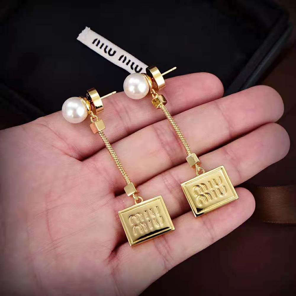 Miu Miu Women Metal Earrings with Artificial Pearls - image 6