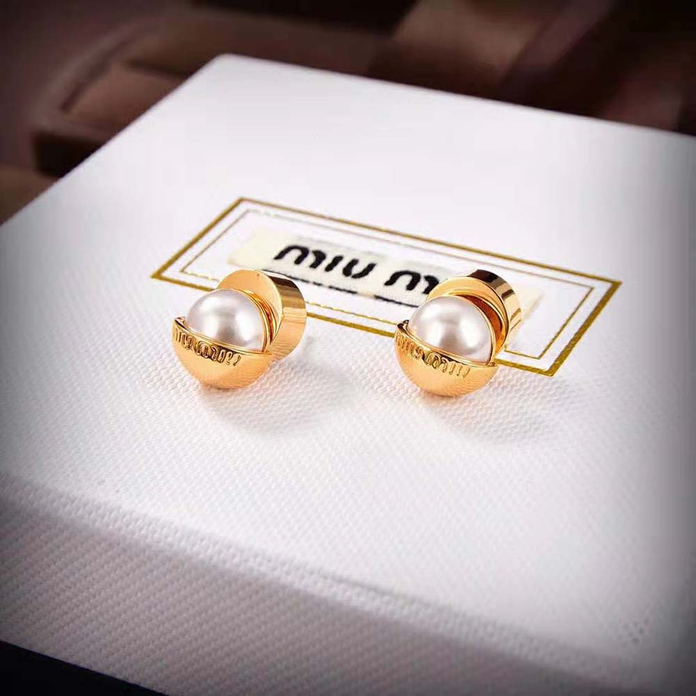Miu Miu Women Metal and Pearl Earrings - image 4