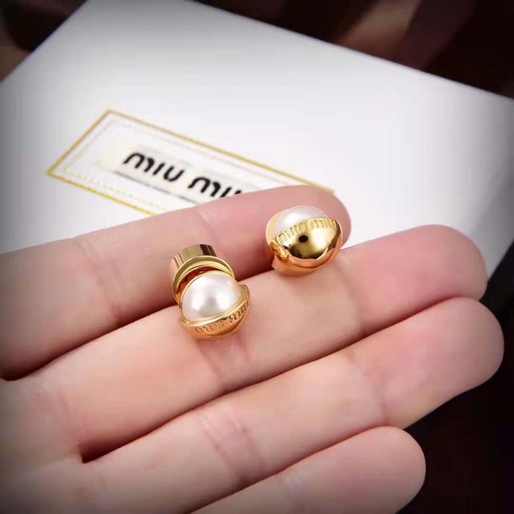 Miu Miu Women Metal and Pearl Earrings - image 6