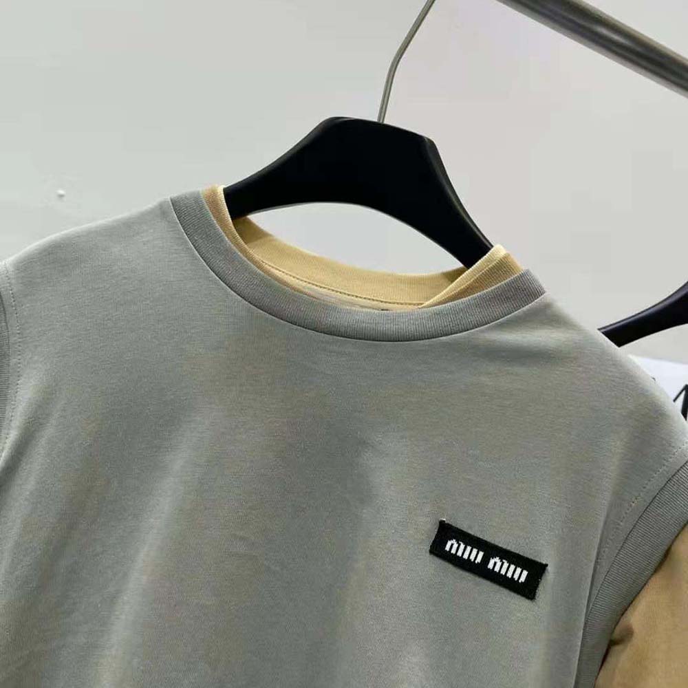 Stacked trio of gray Miu Miu Women Set of 3 Jersey T-shirts folded neatly