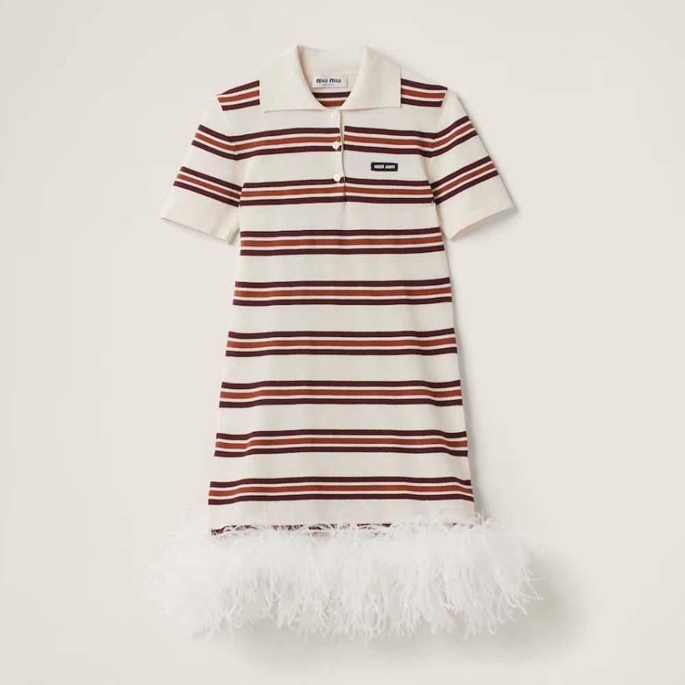 Front view of Miu Miu Women Silk and Cotton Polo Dress with Logo Patch