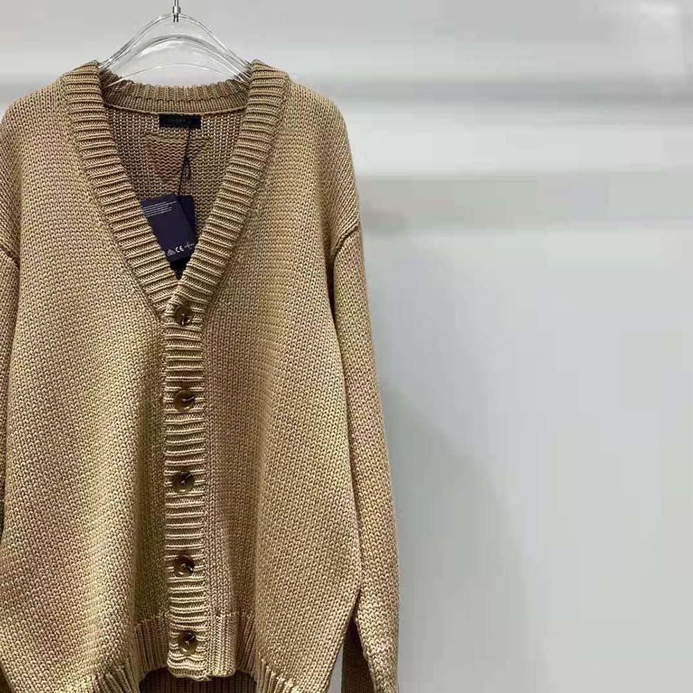 Prada Women Camel Hair Cardigan with Knit Triangle Logo - image 6