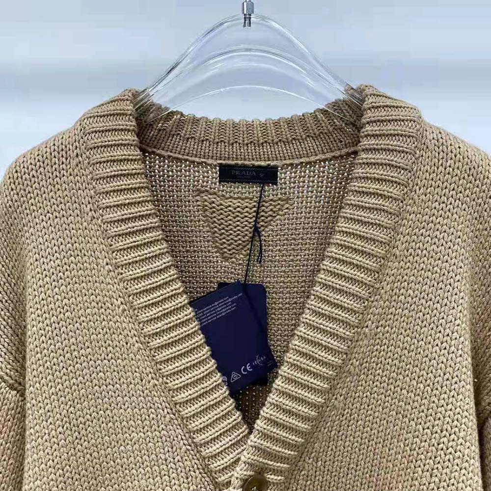 Prada Women Camel Hair Cardigan with Knit Triangle Logo - image 8