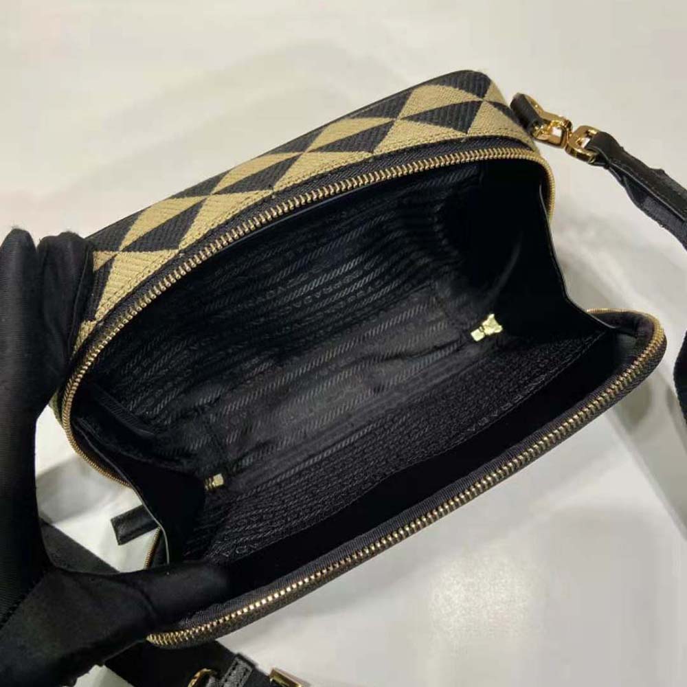 Prada Men Symbole Embroidered Fabric Bag-Beige/Black - image 9