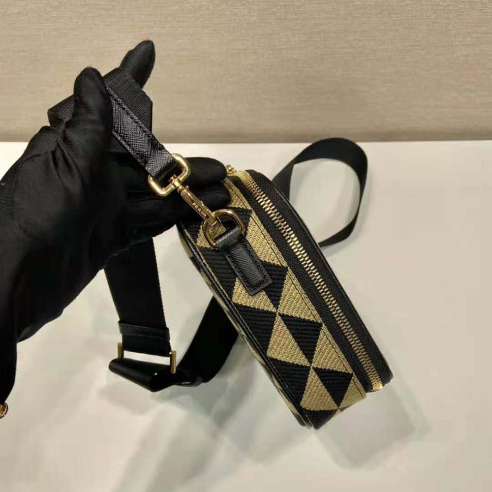 Prada Men Symbole Embroidered Fabric Bag-Beige/Black - image 7