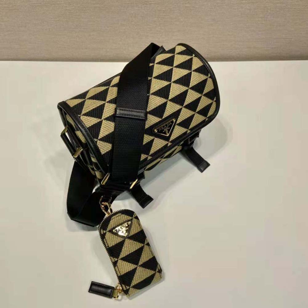Prada Men Symbole Embroidered Fabric Bag-Black/Beige - image 5
