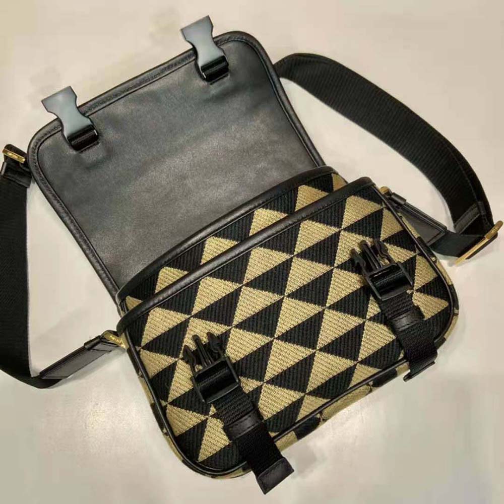 Prada Men Symbole Embroidered Fabric Bag-Black/Beige - image 7