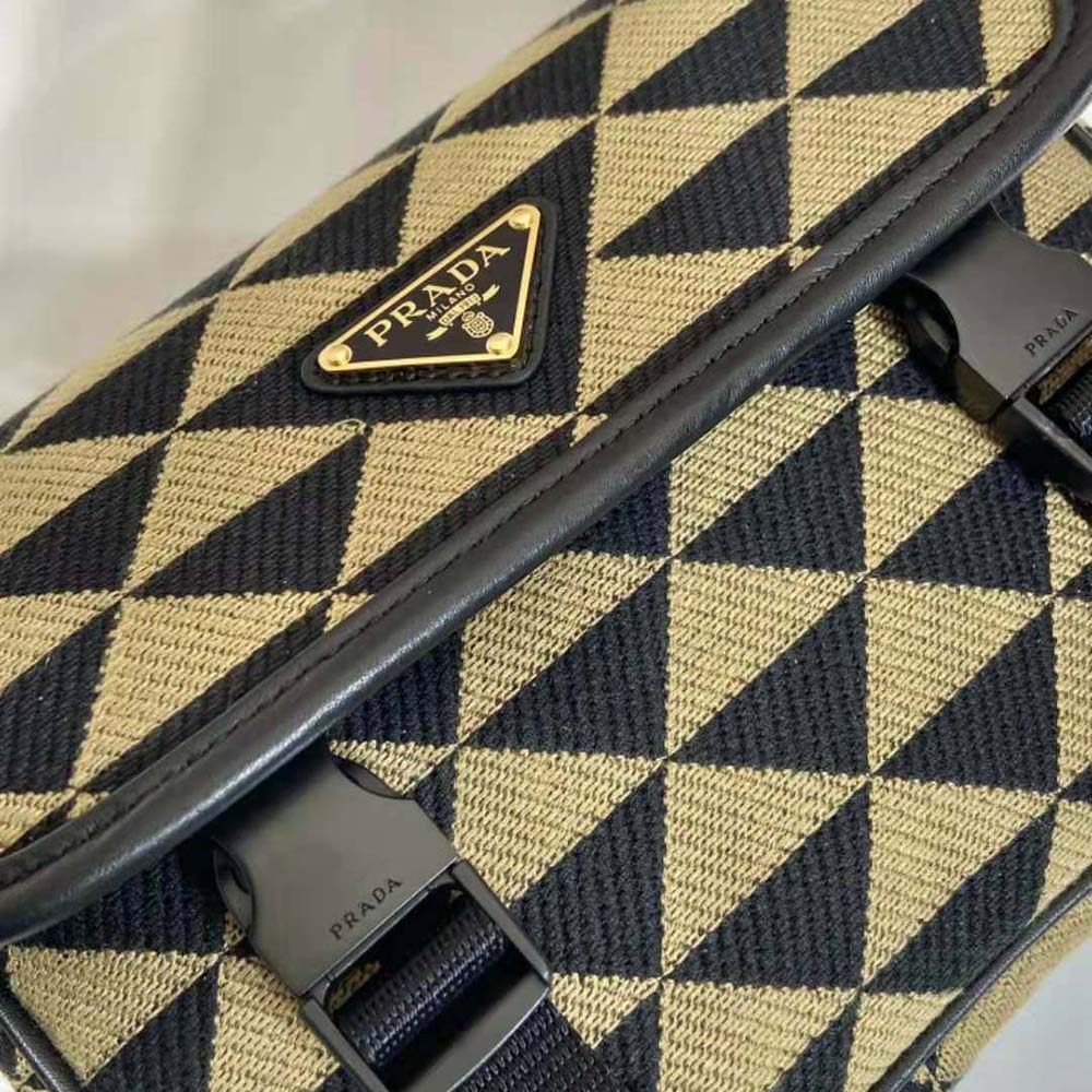 Prada Men Symbole Embroidered Fabric Bag-Black/Beige - image 8
