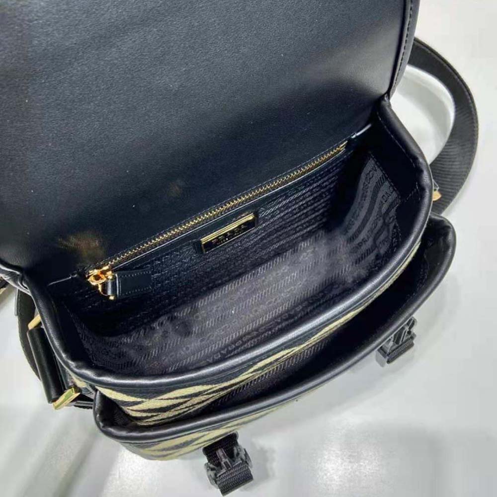 Prada Men Symbole Embroidered Fabric Bag-Black/Beige - image 10