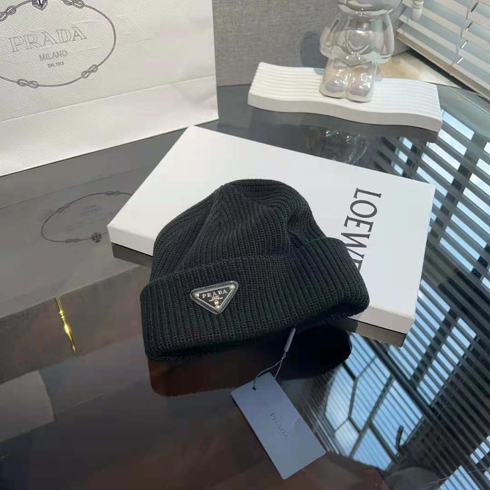 Prada Unisex Wool and Cashmere Beanie-Black - image 4
