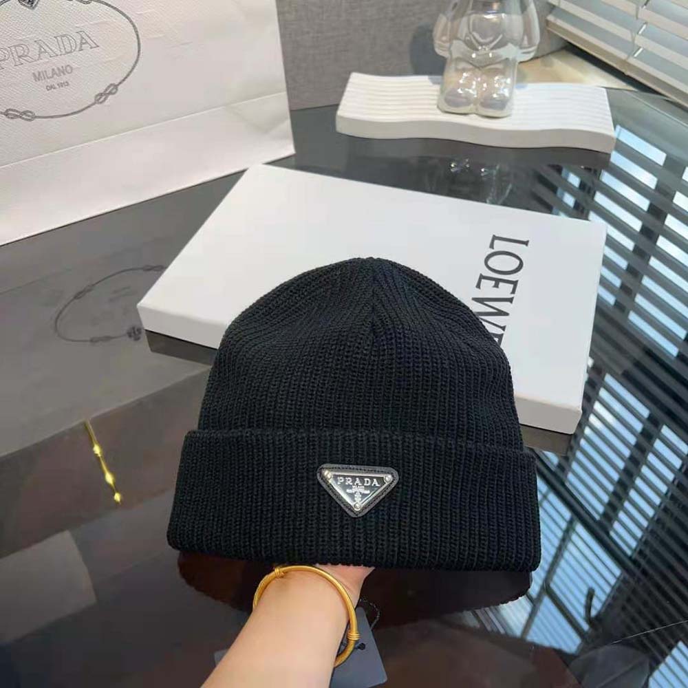 Prada Unisex Wool and Cashmere Beanie-Black - image 7