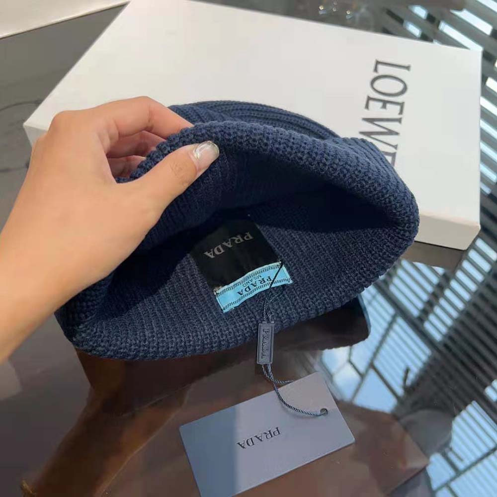 Prada Unisex Wool and Cashmere Beanie-Navy - image 8