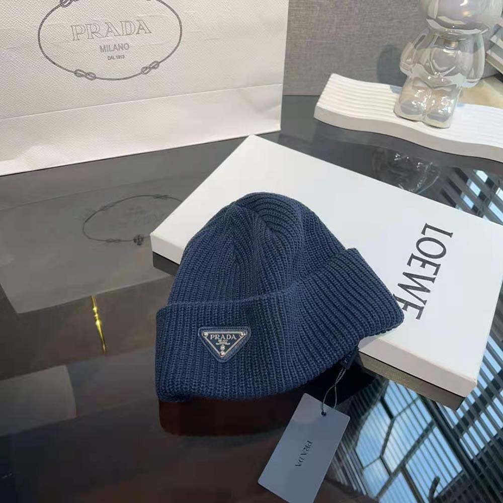 Prada Unisex Wool and Cashmere Beanie-Navy - image 6