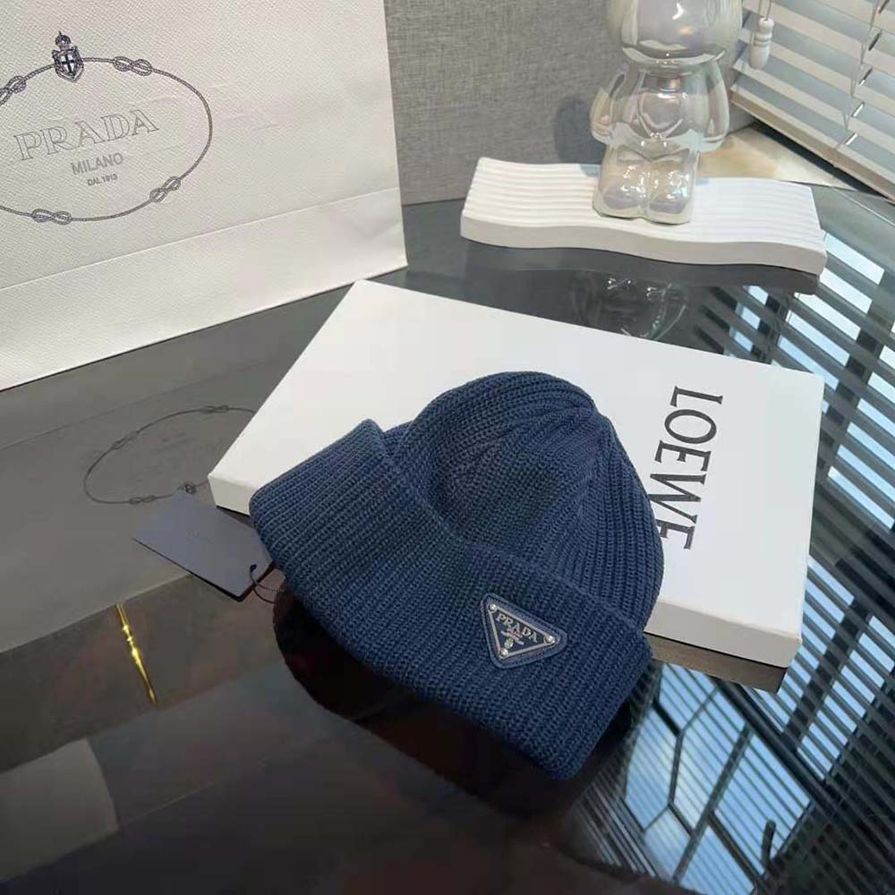 Prada Unisex Wool and Cashmere Beanie-Navy - image 5