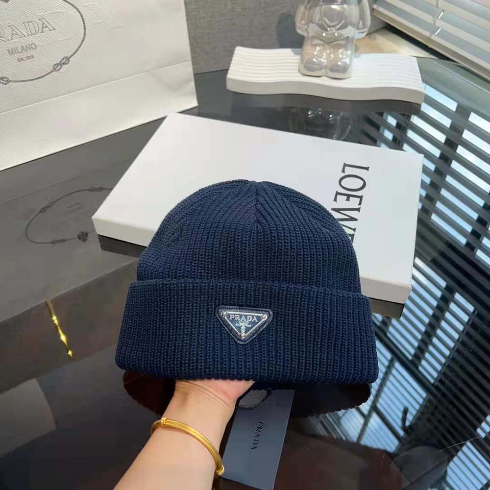 Prada Unisex Wool and Cashmere Beanie-Navy - image 7