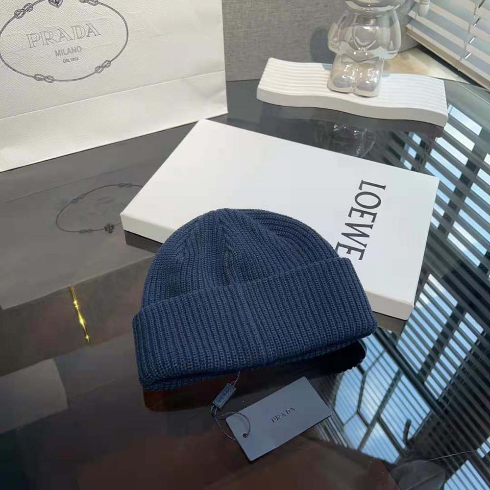 Prada Unisex Wool and Cashmere Beanie-Navy - image 4