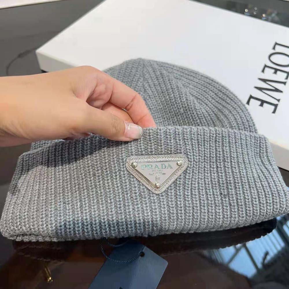 Prada Unisex Wool and Cashmere Beanie-Silver - image 7