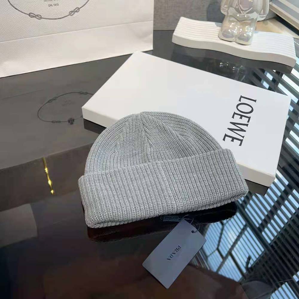 Prada Unisex Wool and Cashmere Beanie-Silver - image 4