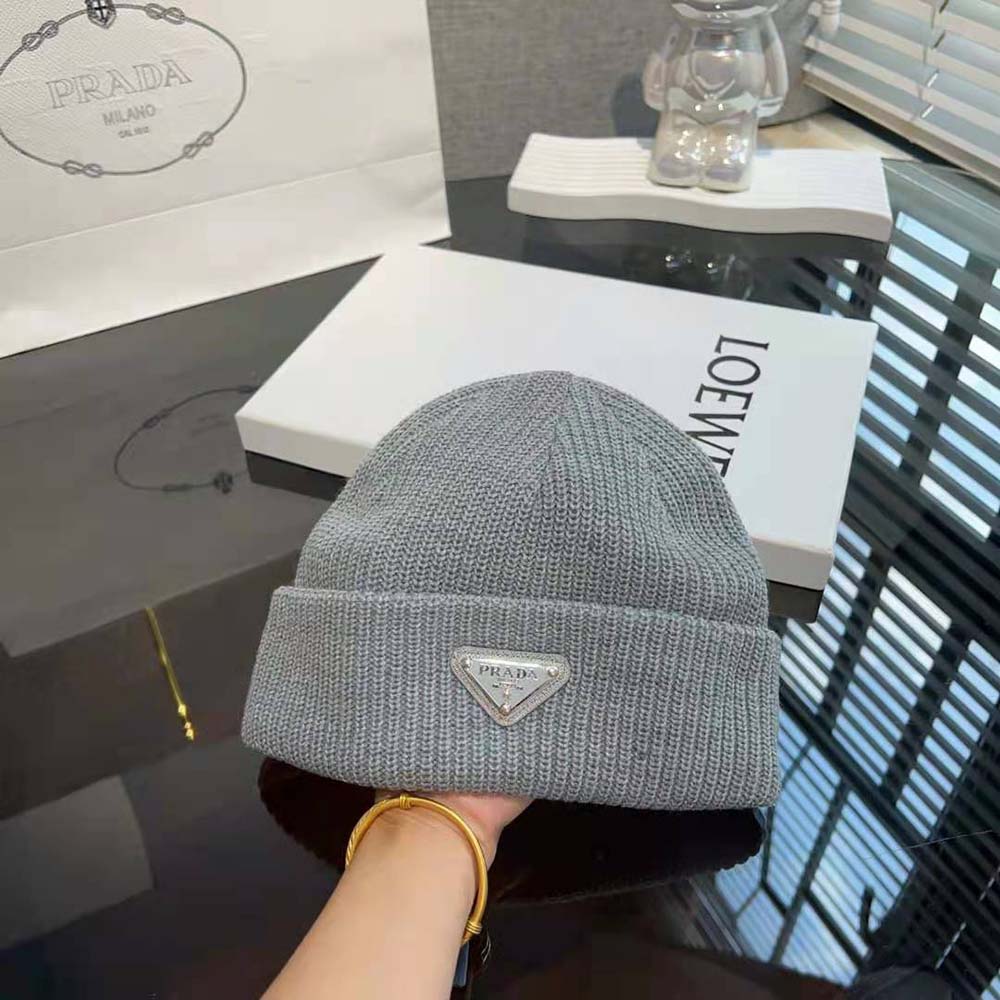 Prada Unisex Wool and Cashmere Beanie-Silver - image 6