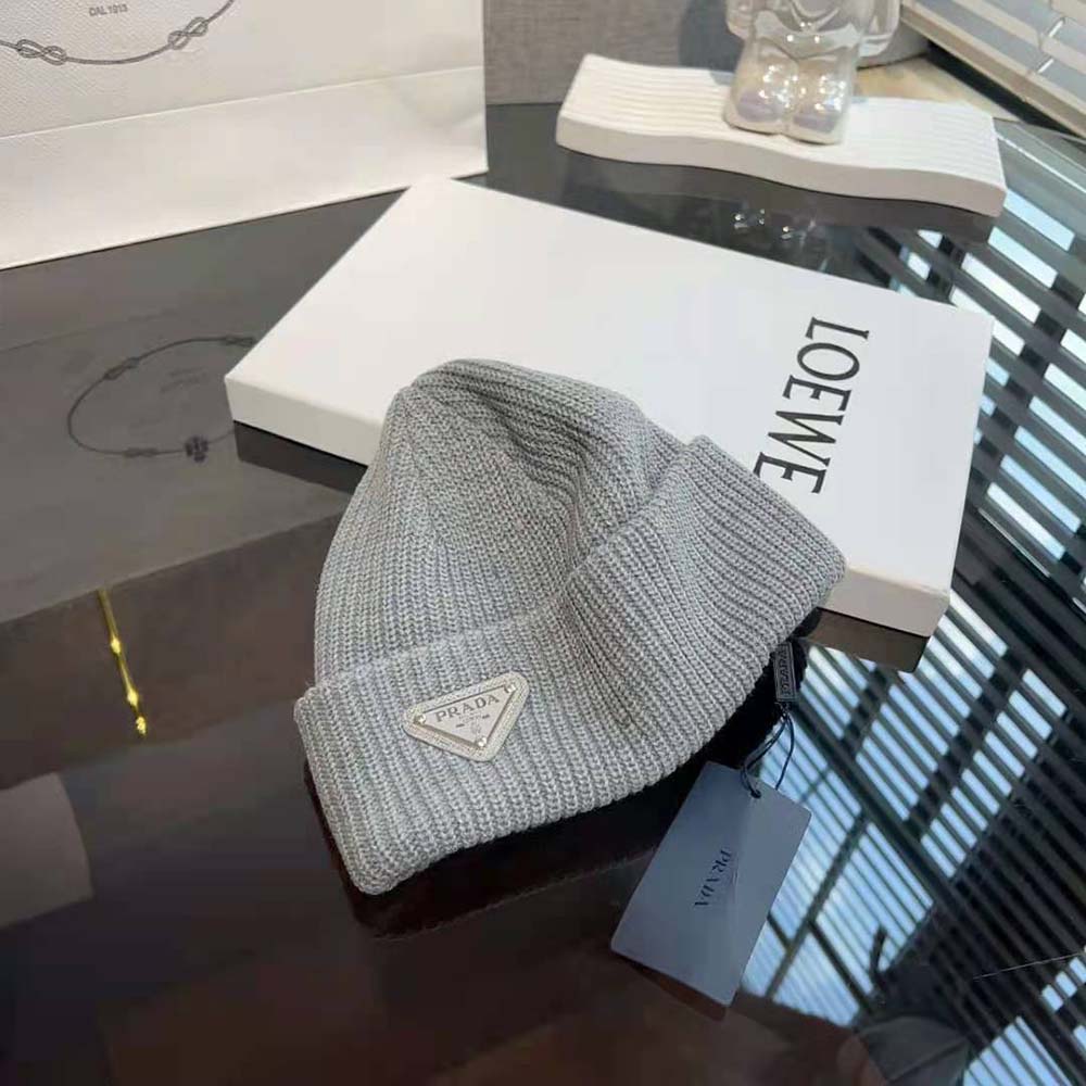 Prada Unisex Wool and Cashmere Beanie-Silver - image 5