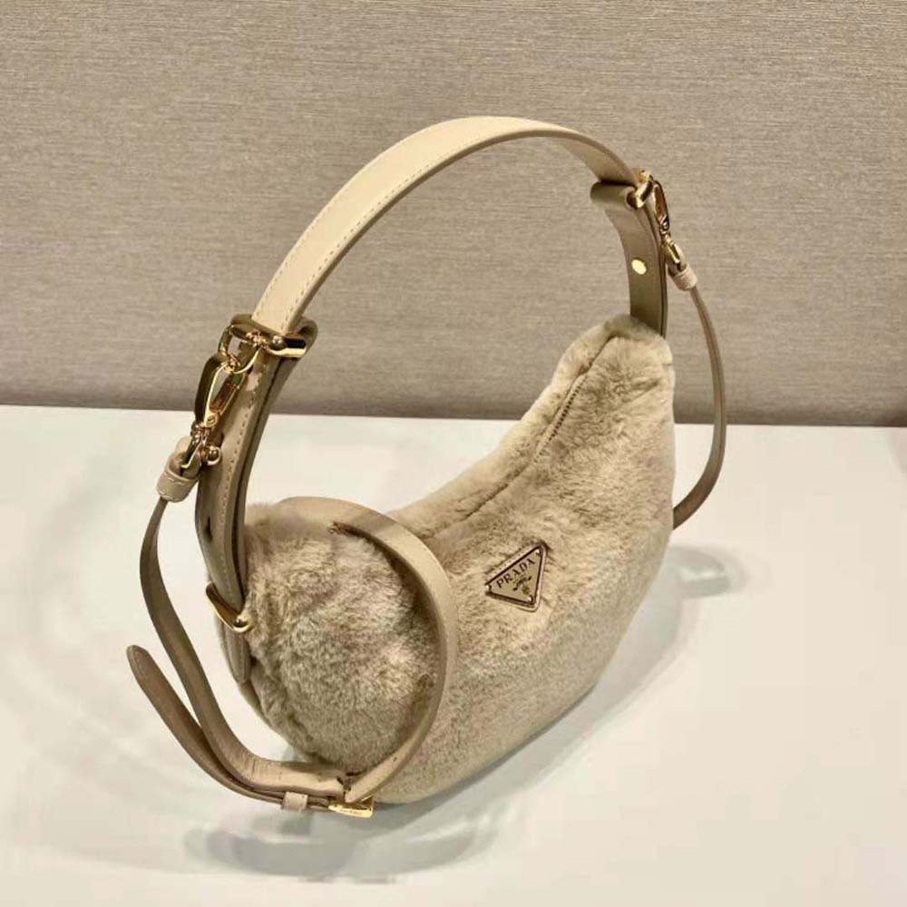 Prada Women Arqué Shearling and Leather Shoulder Bag-Beige - image 6