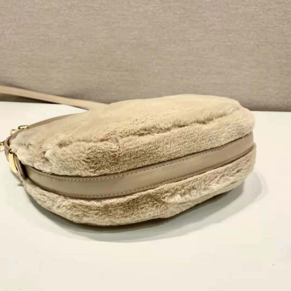 Prada Women Arqué Shearling and Leather Shoulder Bag-Beige - image 8