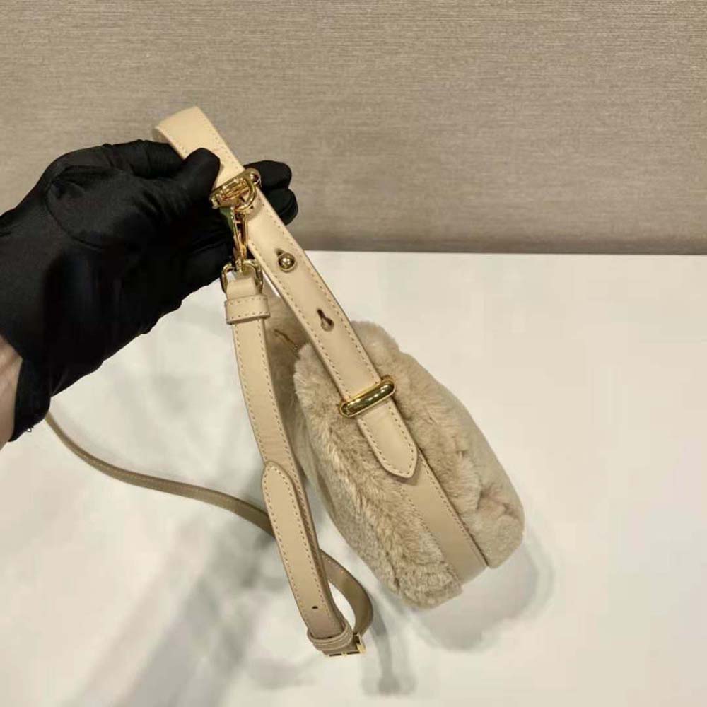 Prada Women Arqué Shearling and Leather Shoulder Bag-Beige - image 7
