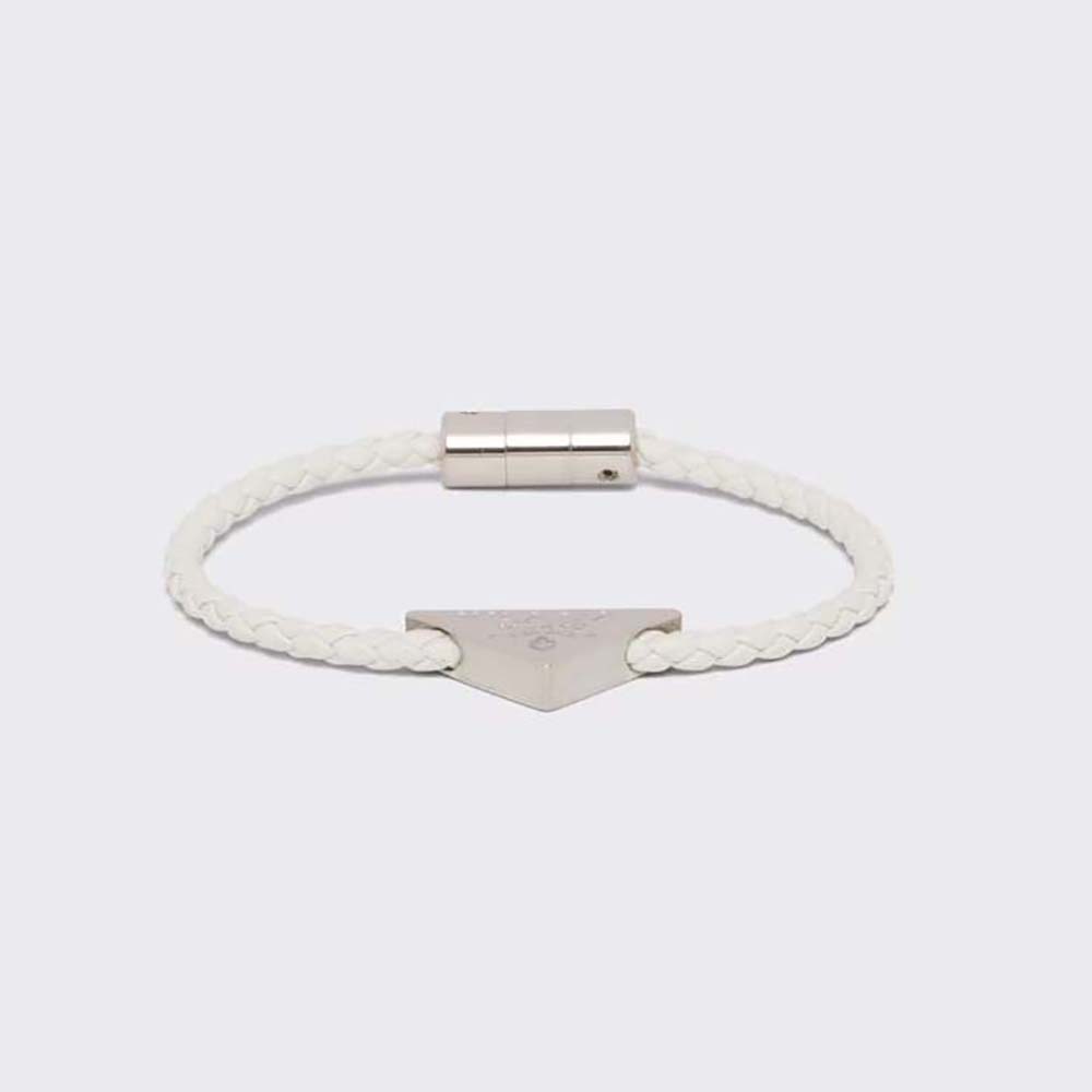 Prada Women Braided Nappa Leather Bracelet close-up of braided white leather