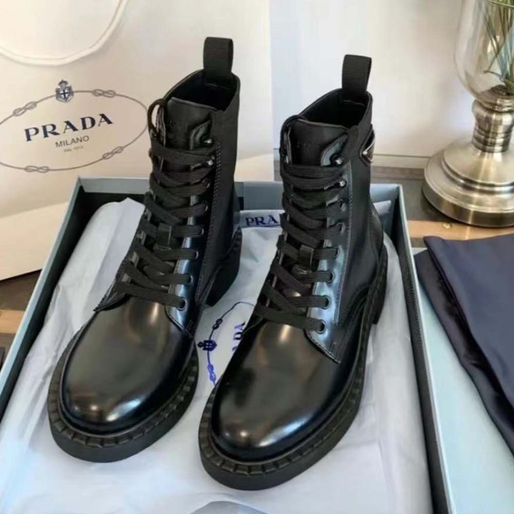 Prada Women Brushed-Leather and Re-Nylon Boots-Black - image 4