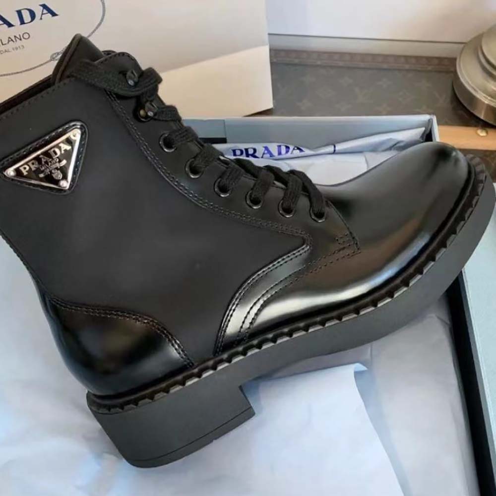 Prada Women Brushed-Leather and Re-Nylon Boots-Black - image 5
