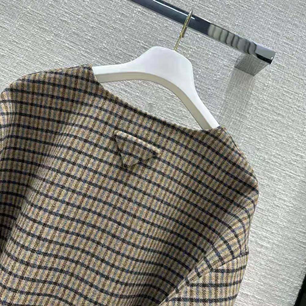 Prada Women Cashgora Check Top with Triangle logo - image 5