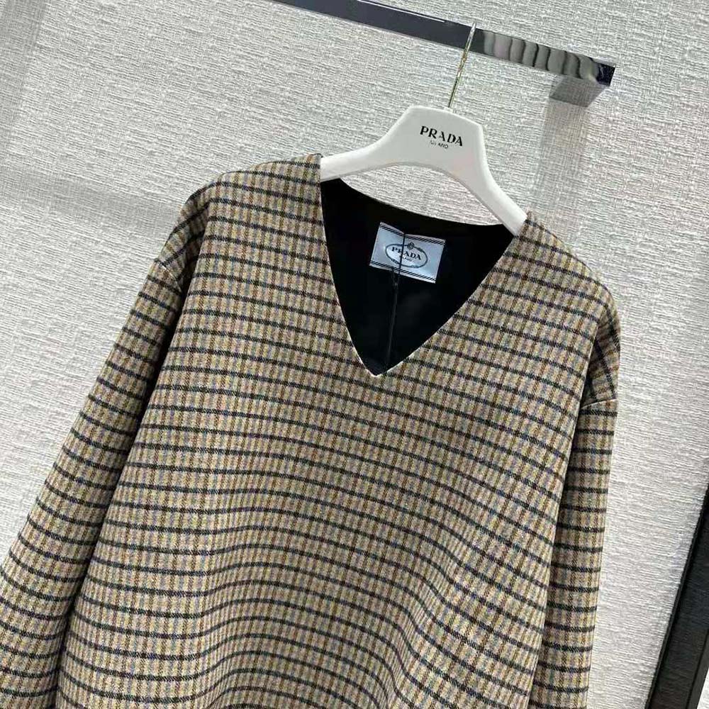 Prada Women Cashgora Check Top with Triangle logo - image 4