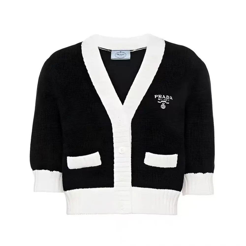 Front view of Prada Women Cashmere and Silk Cardigan-Black on mannequin