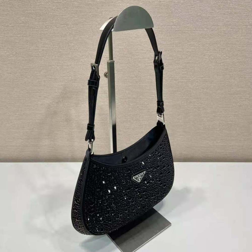 Prada Women Cleo Satin Bag with Crystals-Black - image 4