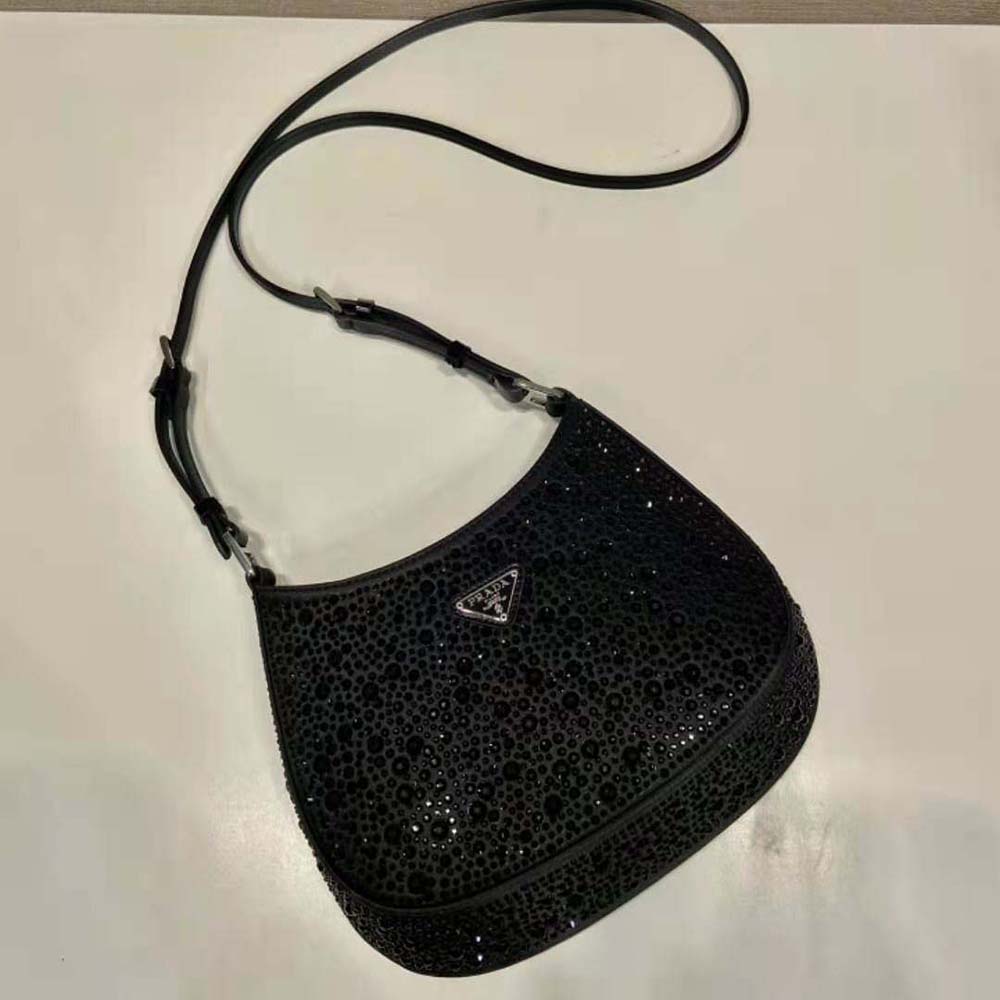Prada Women Cleo Satin Bag with Crystals-Black - image 5